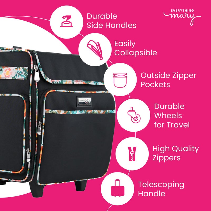 Everything Mary Rolling Scrapbook Tote â€“ Black & Floral Trim Craft Bag with Wheels â€“ Storage Organizer for Scrapbooking, Papercraft, Art Supplies & Craft Tools - Image 2
